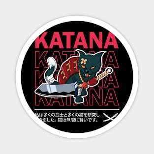 Fierce Repeated Katana Text Cat T-Shirt Magnet